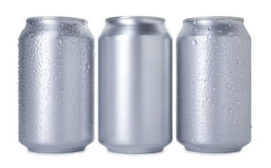 Many blank tin cans isolated on white