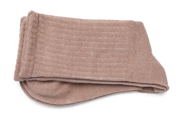 Pair of brown socks isolated on white, top view