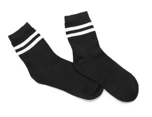Pair of black socks isolated on white, top view