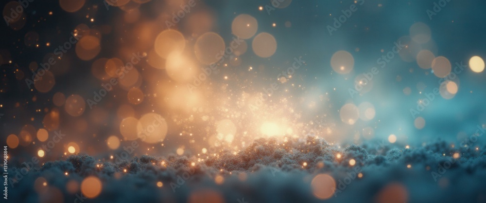 Poster ethereal landscape of glowing particles and bokeh effects for fantasy or sci-fi backgrounds