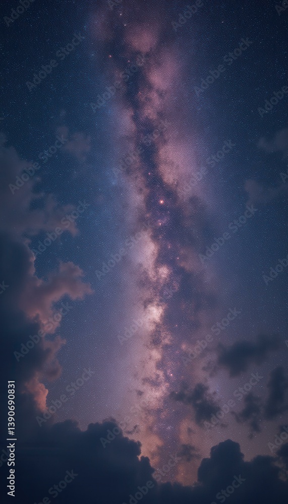 Wall mural dramatic sky with milky way galaxy and silhouetted clouds creating a cinematic dreamscape