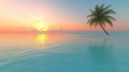 Tropical Island Paradise Sunset Beach Scene