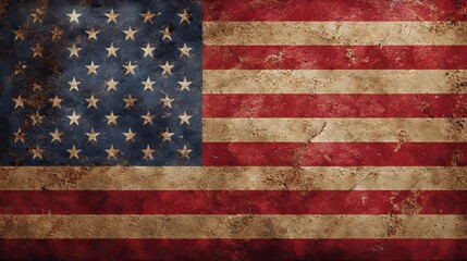 Distressed American Flag Grunge Texture Background Patina Red White Blue Stars Stripes Vintage USA Graphic Design Element  Aged Weathered Wall Concrete Surface Image old worn retro style color symbol 