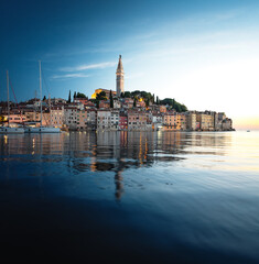 Evening View of Rovinj, Croatia with Reflections on the Adriatic Sea