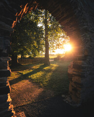 Medieval Stone Ruin Illuminated by Sunset near Lake Balaton, Hungary
