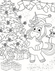 Printable christmas coloring page interiors for kids