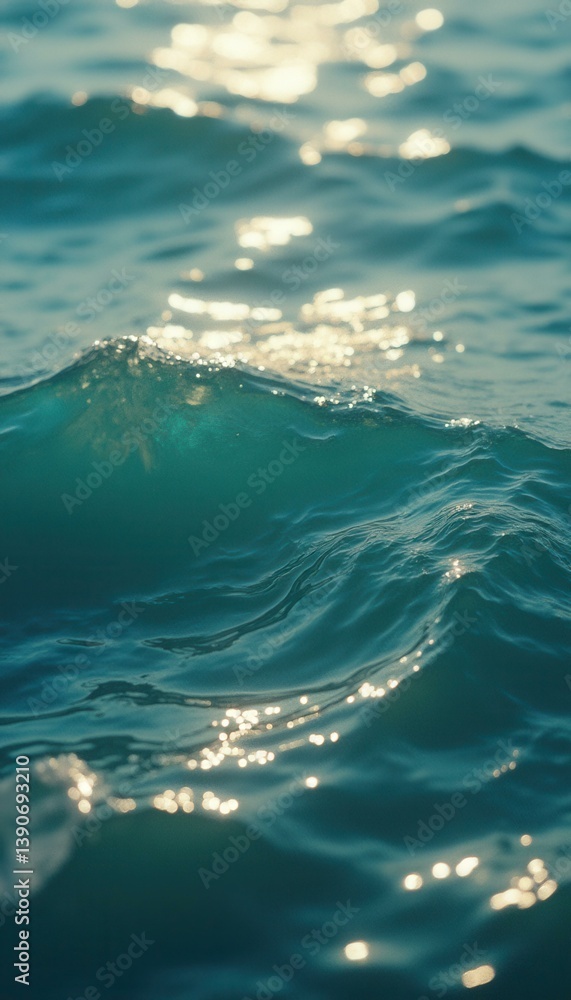 Aufkleber Sunlight dances on turquoise water, creating a mesmerizing display of light and color on gentle ocean waves.