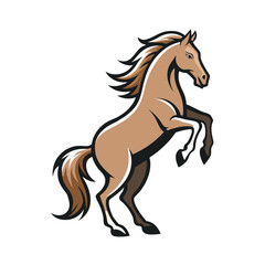 Rearing Horse: A majestic brown horse with flowing mane and tail rears up majestically, showcasing its strength and power.  