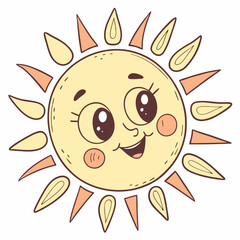 Cute smiling sun with blushing cheeks and cartoon rays