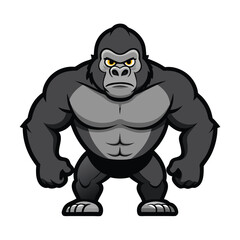 Strong Cartoon Gorilla Mascot – Muscular Angry Ape Vector Illustration