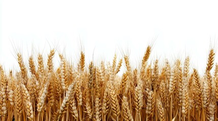 Fototapeta premium Isolated Cutout of Mature Autumn Wheat Spikelets - Side View of Dry, Golden Field on white Background ()