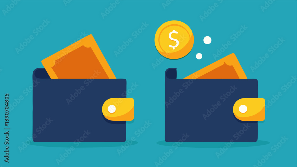 Poster divided wallets a split graphic of two digital wallets one overflowing with coins and the other near