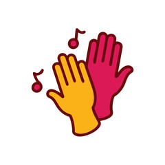 Obraz premium Two Hands Clapping With Music Notes Illustration In Yellow And Red Colors