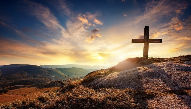 matthew vintage bible verse background on one cross on a hill
