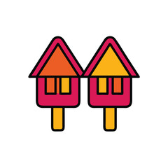 Two Colorful Birdhouses Graphic Isolated On White Background Minimalist Vector Illustration