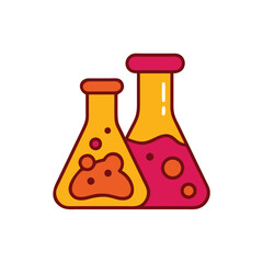 Cartoon Science Experiment Beakers With Orange And Pink Liquid Illustration Isolated