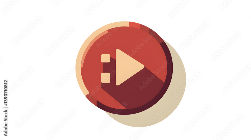 Poster a vibrant red play button icon with a modern design, featuring a shadow effect for depth.