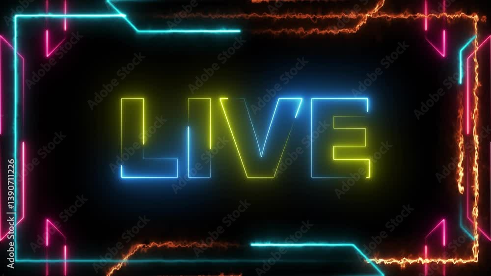 Poster live streaming neon text frame animation box frame neon frame live streaming game live streaming neo