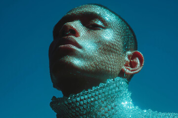 Man with Light Pattern on Face