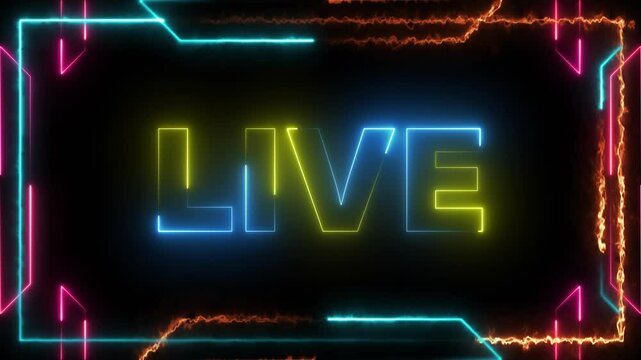 live streaming neon text frame animation box frame neon frame live streaming game live streaming Neon Titles 4k Live Streaming Motion Video blue and green Rectangle Shape On Background.