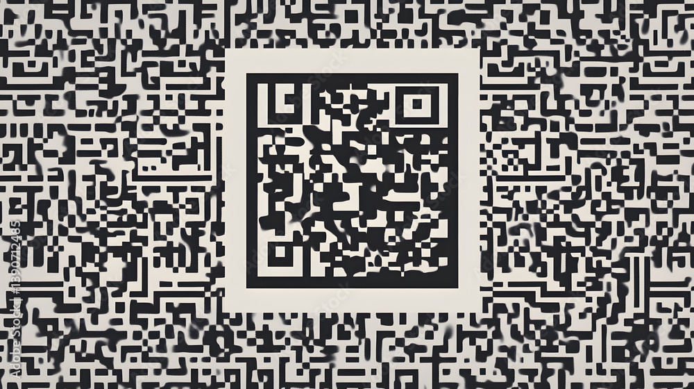 Poster a close-up of a qr code against a bustling digital background, representing technology and connectiv