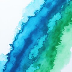 Close-up blue and green paint swirls on white canvas, vibrant and abstract, perfect for artistic texture stock images.