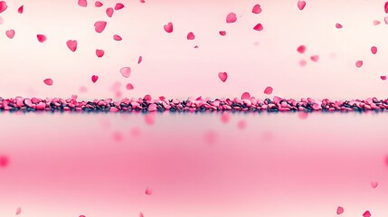   Pink Hearts Over Water Sky - A stunning image of a group of pink hearts suspended in the air above a tranquil body of water, set against a picturesque pink sky