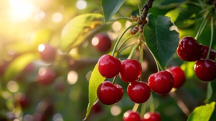 Vibrant Cherry Orchard Full of Freshly Harvested Sour Cherries