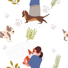Pets seamless pattern, hand drawn vector illustration vector illustration.