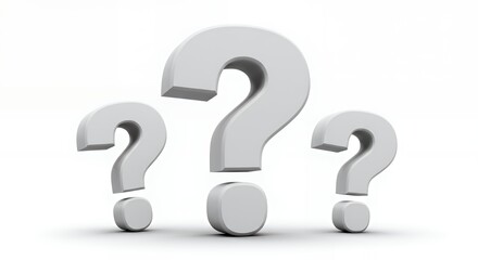 Three Question Marks Symbolizing Uncertainty and Inquiry on White Background