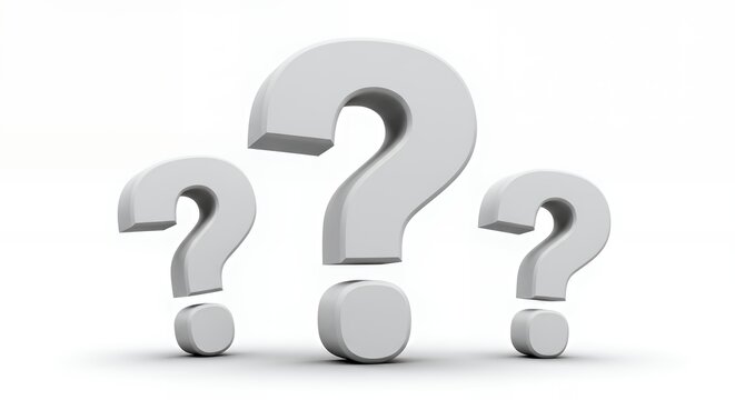 Three Question Marks Symbolizing Uncertainty and Inquiry on White Background