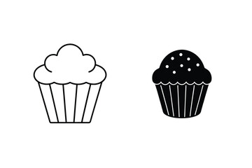 Cupcake Outline And Filled Vector Icons Sweet Pastry Design Elements