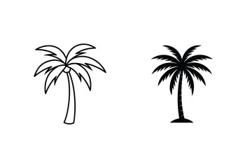 Fototapeta premium Palm Tree Outline And Silhouette Graphic Illustration On White Background