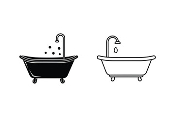 Bathtub Vector Illustration Icon Set With Running Water And Bubble Bath