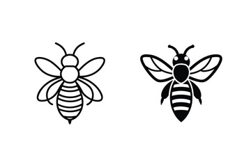 Honey Bee Minimalist Vector Graphic Illustration Black And White Outline And Solid