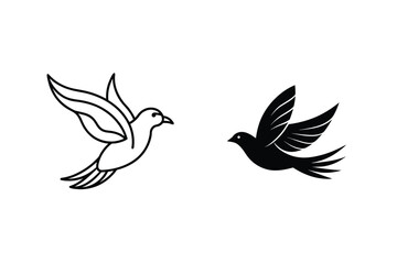 Elegant Bird Silhouette Set Flying Birds Line Art Vector Illustration