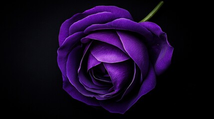   A close-up image of a purple rose on a dark background with a drop of water centered