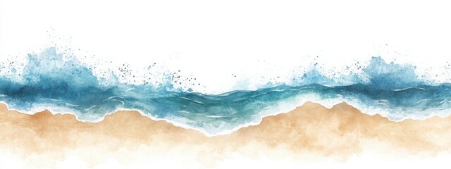 Serene beach watercolor illustration with gentle waves and soft sand backdrop. Generative AI