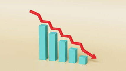 business graph with declining red down arrow. tariffs negative impact. 3d render illustration 