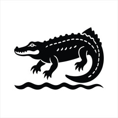 Obraz premium Vintage Engraved Crocodile in River Black and White Vector Illustration
