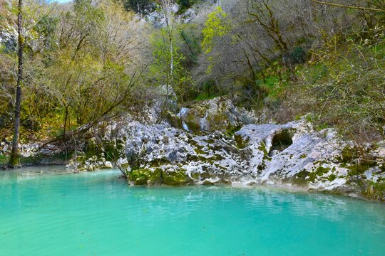 Turquoise colored lake at Buzet canyon in Istria, Croatia