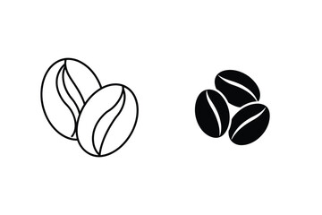 Coffee Bean Icons Black And White Vector Silhouette Outline Design