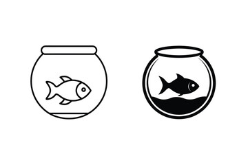 Fishbowl Vector Illustration With Outline And Solid Style Pet Aquarium Graphic