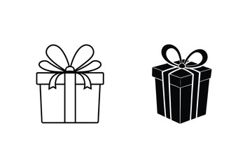 Gift Box Icons Black And White Vector Illustration Presents Birthday Holiday