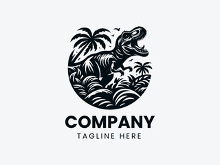 Tyrannosaurus Rex Roaring Prehistoric Foliage Dinosaur Era Vector Logo Design