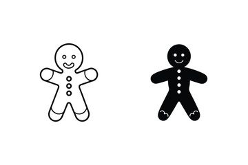 Two Gingerbread Man Vector Icons Outline And Solid Silhouette Style Festive Holiday