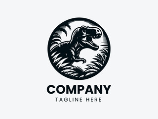 Tyrannosaurus Rex Roaring Prehistoric Foliage Dinosaur Era Vector Logo Design