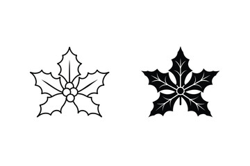 Holly Berry Icon Vector Illustration In Outline And Solid Style Isolated