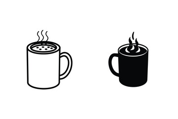 Black And White Coffee Cup Icons Line Art Style Minimalist Design