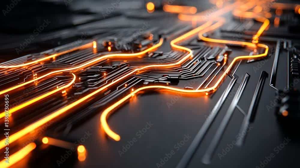 Poster illuminated motherboard circuit board showcasing intricate design generative ai